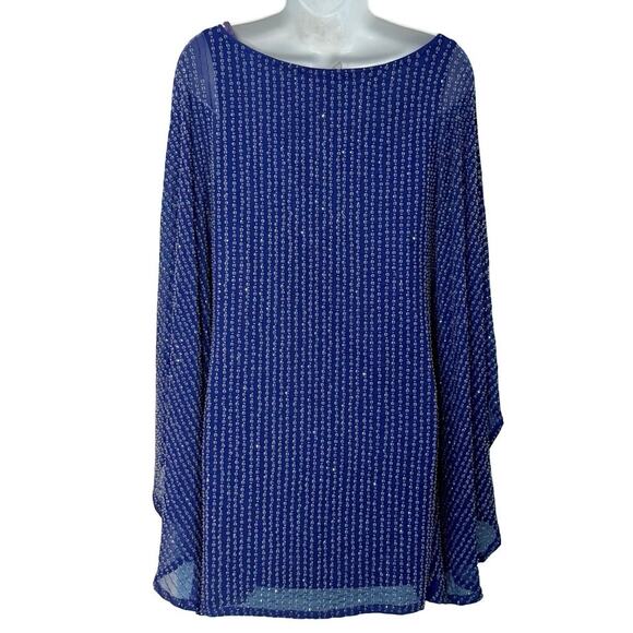 Free People Deep Sea Blue Purple Chrysallis Beaded Sequin Kaftan Mini Dress XS - Picture 11 of 16